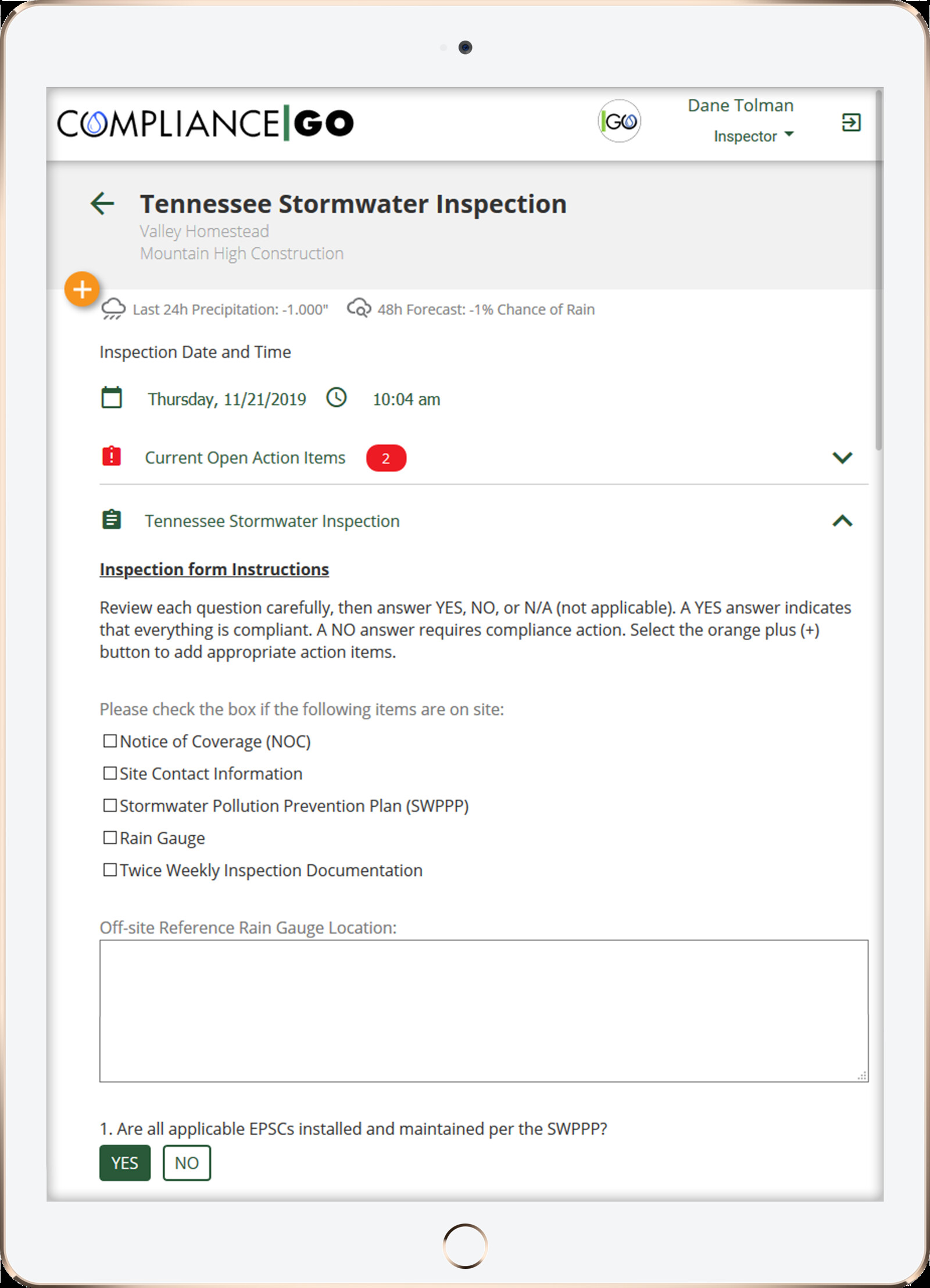 ComplianceGO inspection report