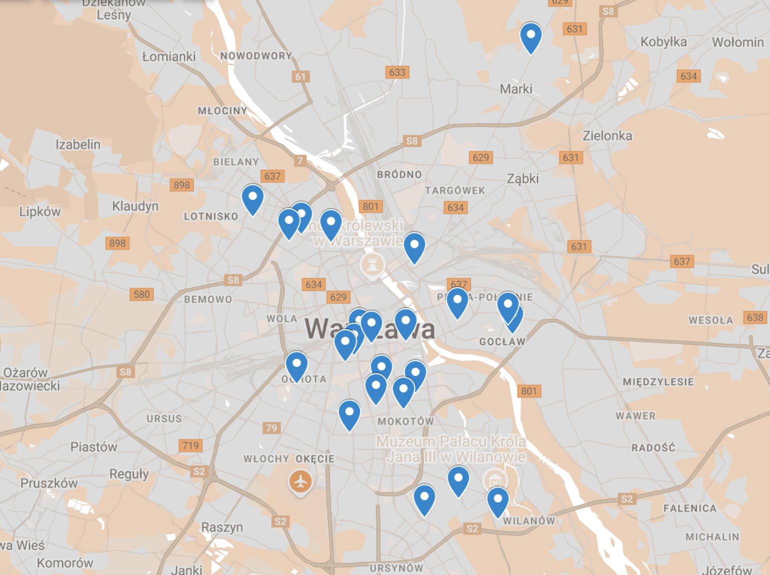 PilkaNaHali.pl - mapa obiektów sportowych Warszawa