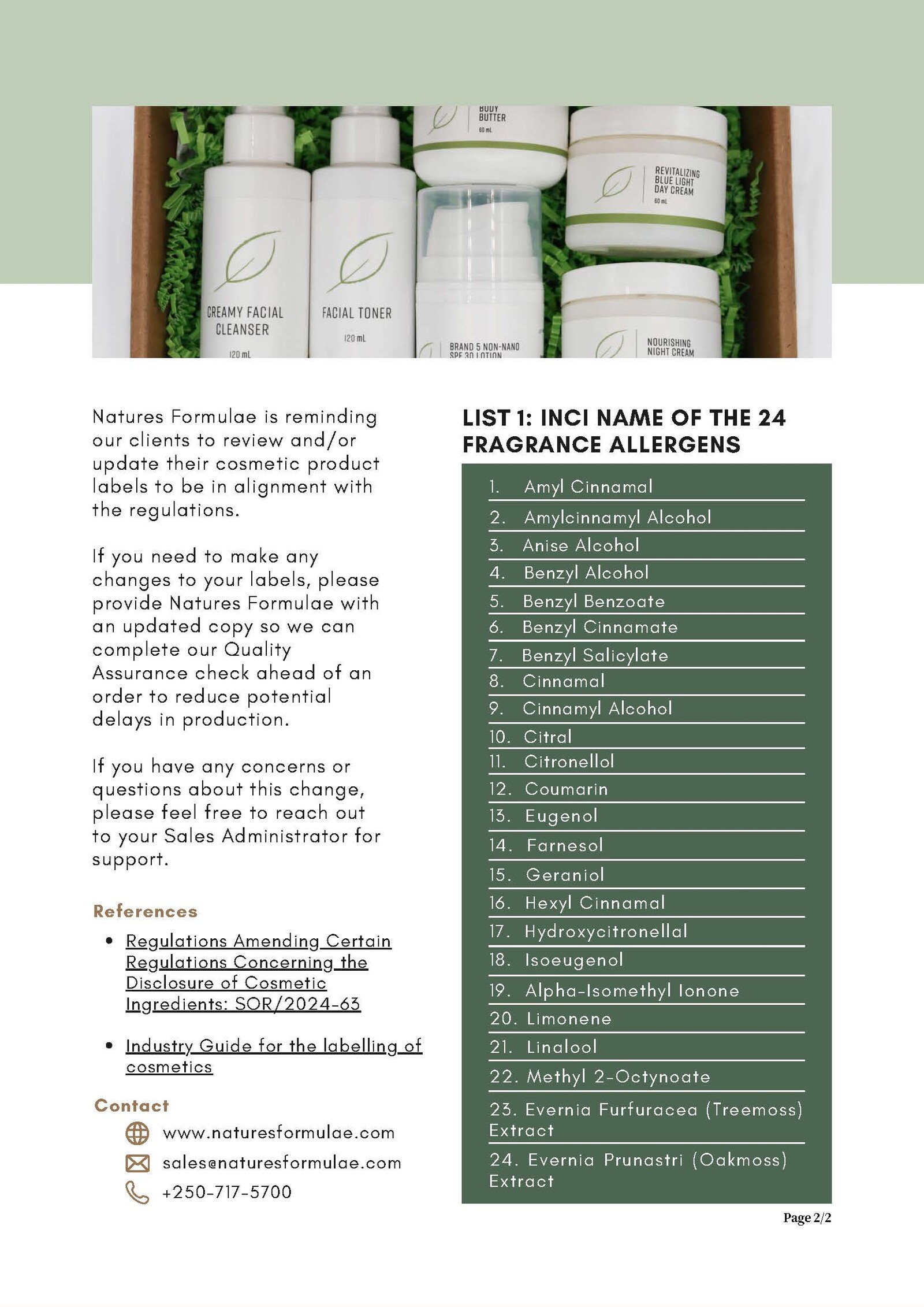 Health Canada Cosmetic Requirements Update - Fragrance Allergens