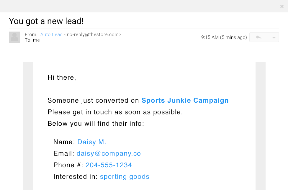 email lead notification