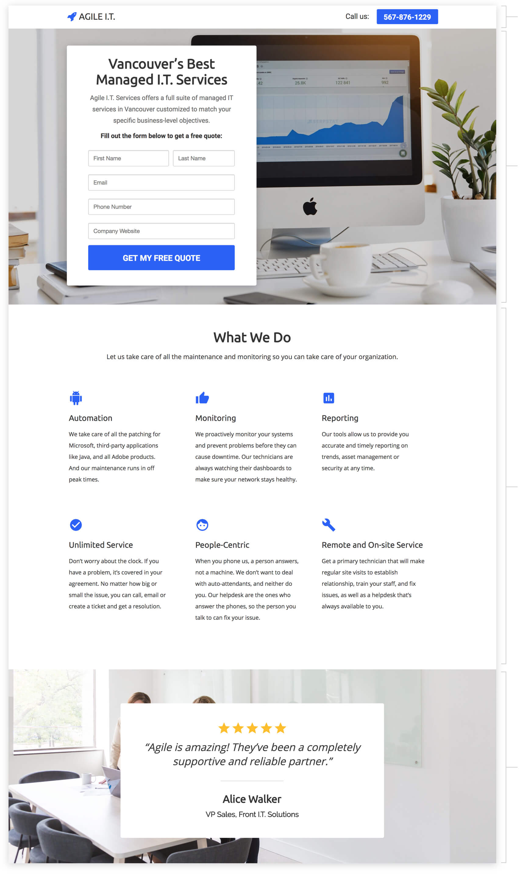 Sign Up for a Free Quote landing page