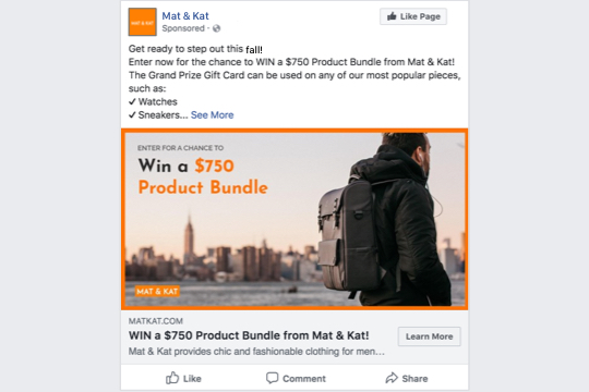 ecommerce giveaway facebook ad