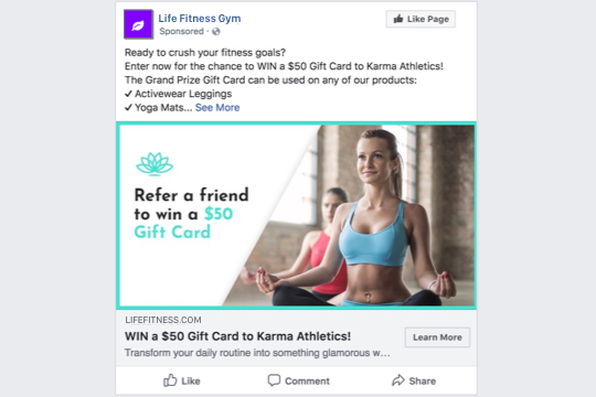 Ecommerce Refer-a-Friend Contest facebook ad