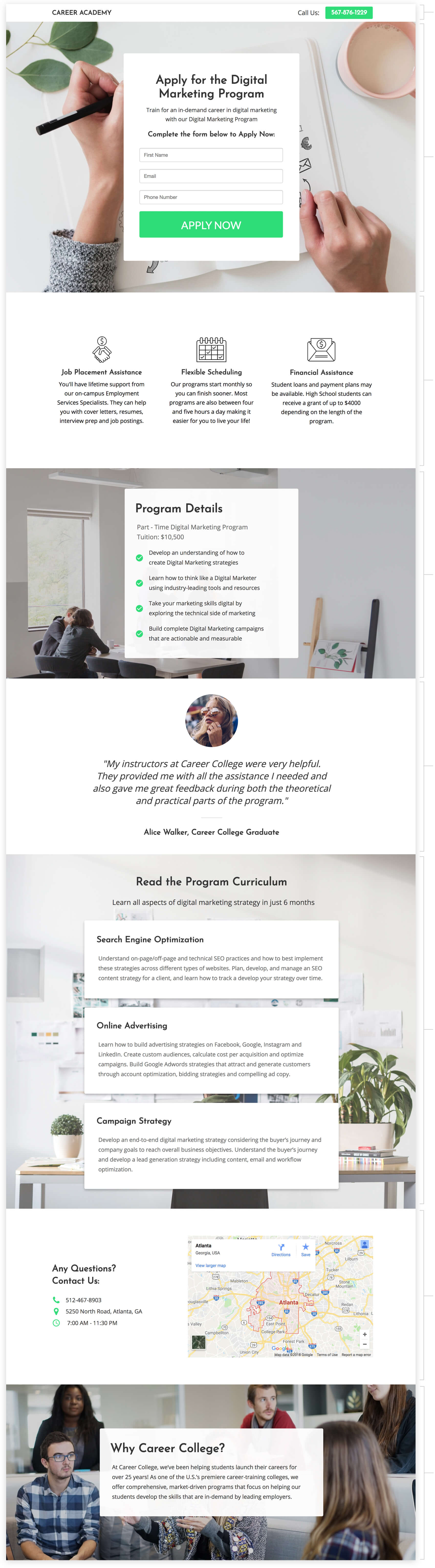 apply for a program landing page