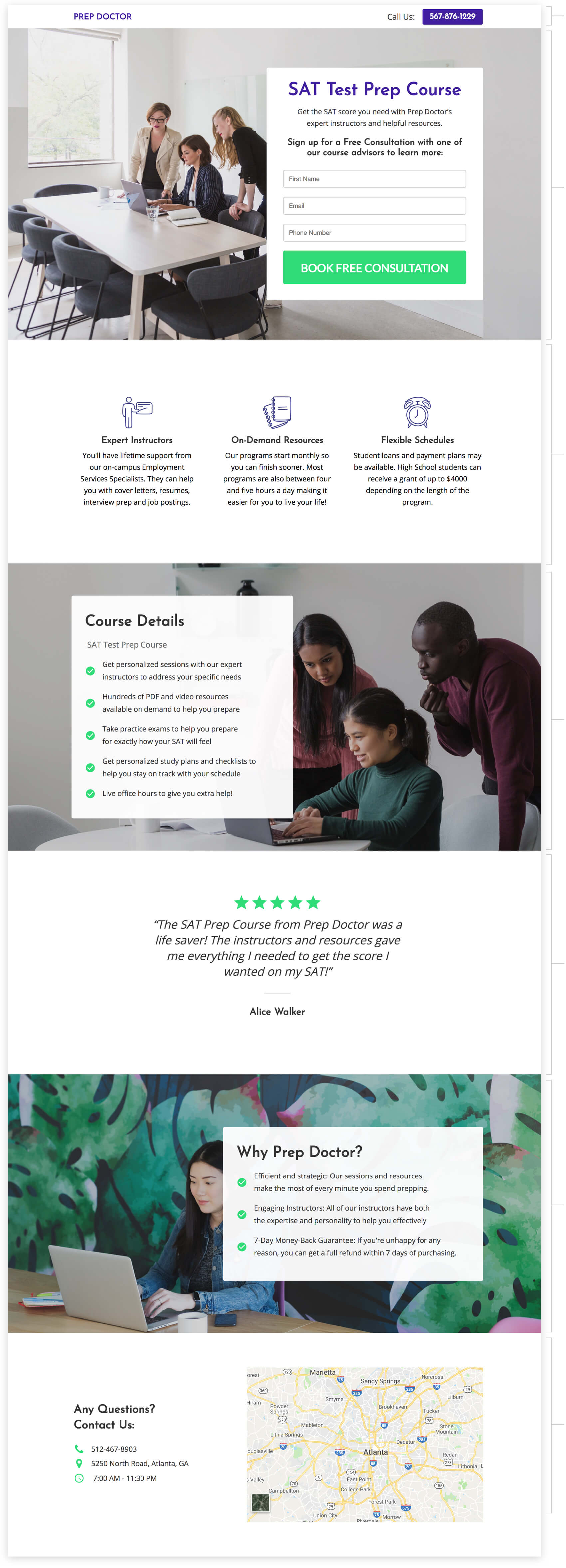 Book a Test Prep Consultation landing page