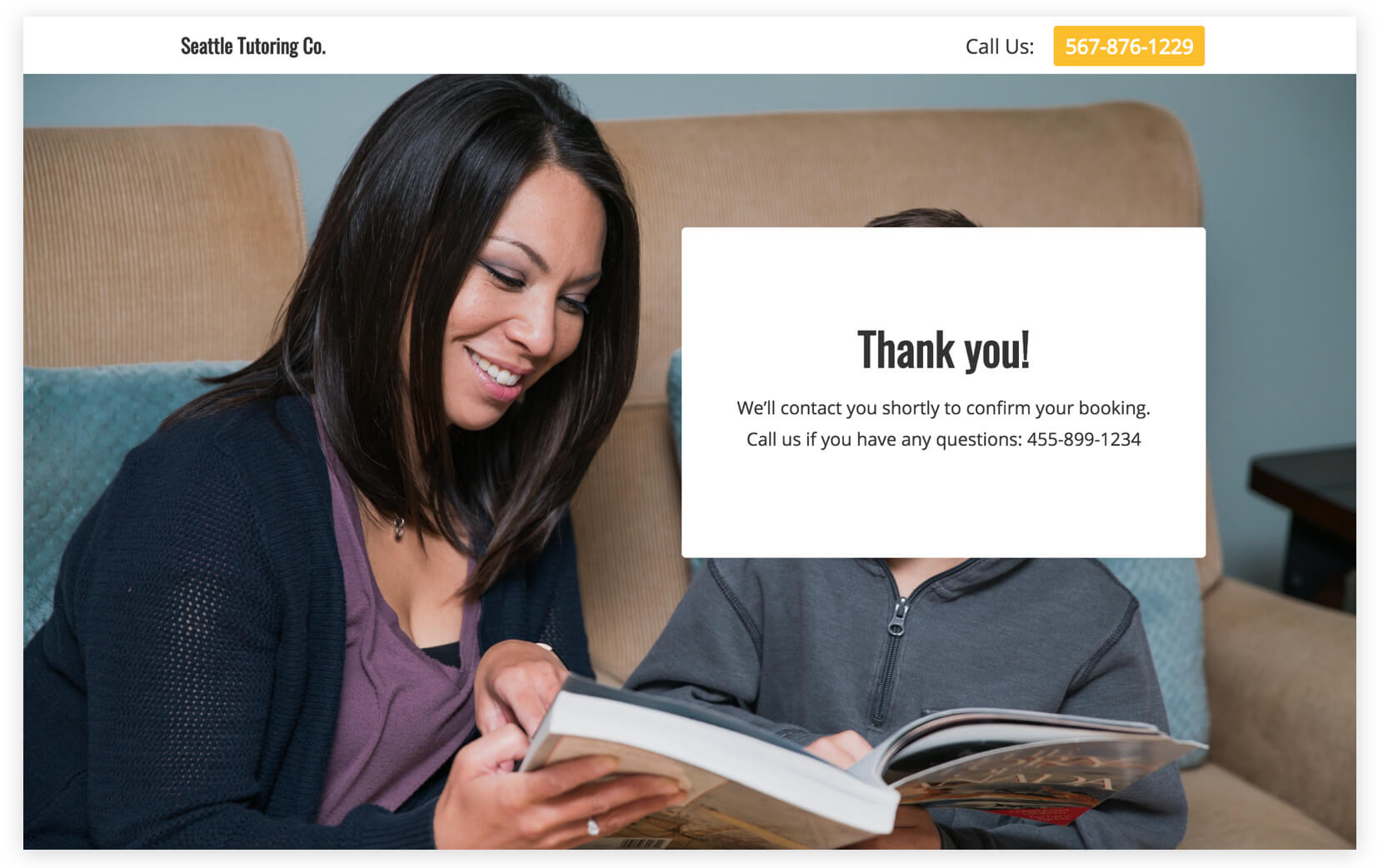 Book a Tutor thank you page