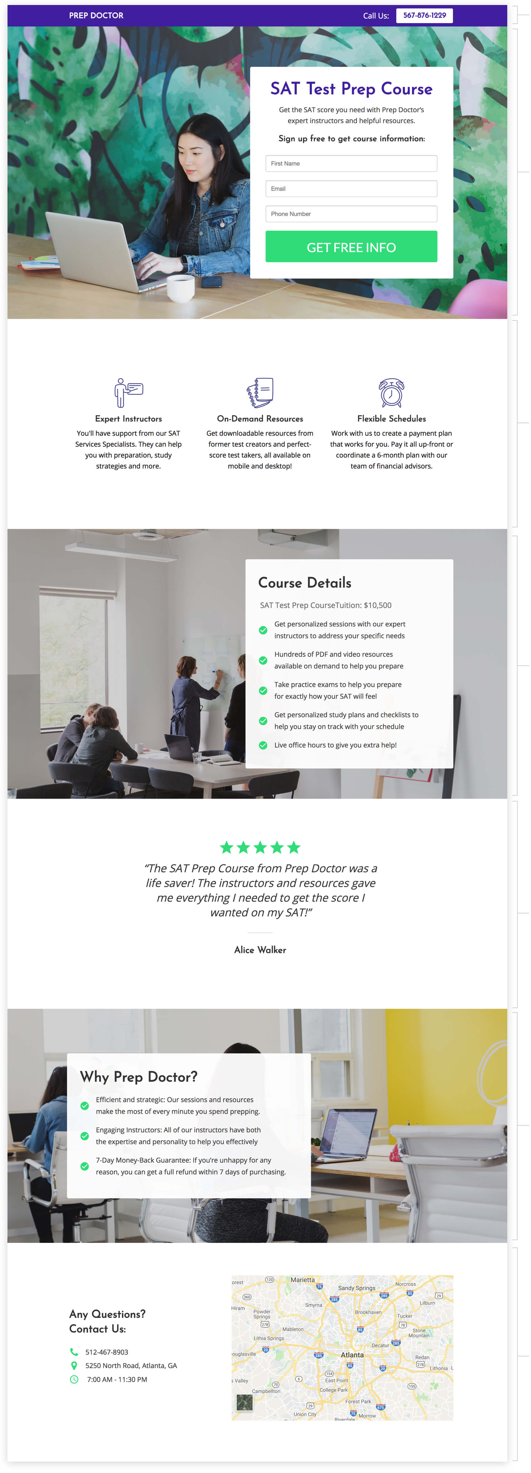 Request Information on a Test Prep Course landing page