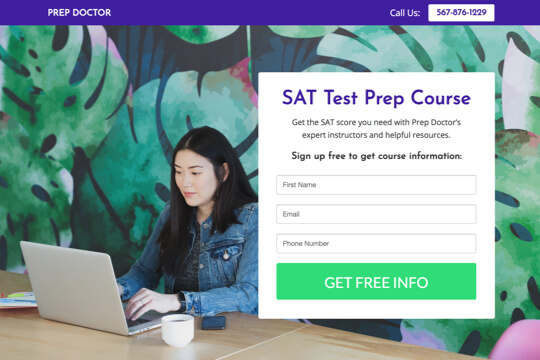 Request Information on a Test Prep Course booking page