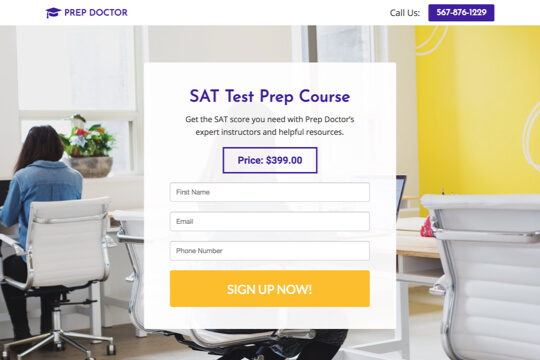 Sign up for a Test Prep Course booking page