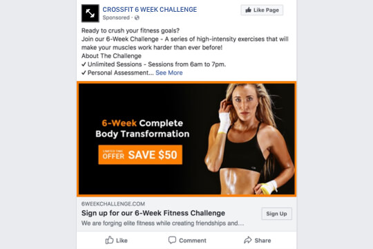 6-week fitness crossfit challenge signup facebook ad