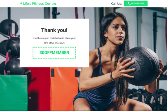 gym signup thank you page