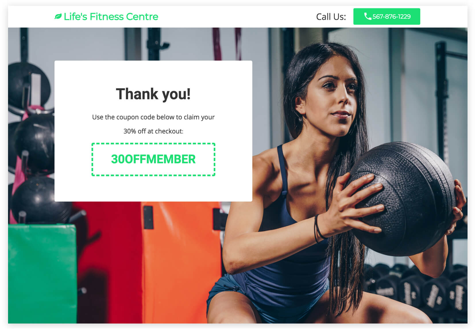 fitness membership thank you page