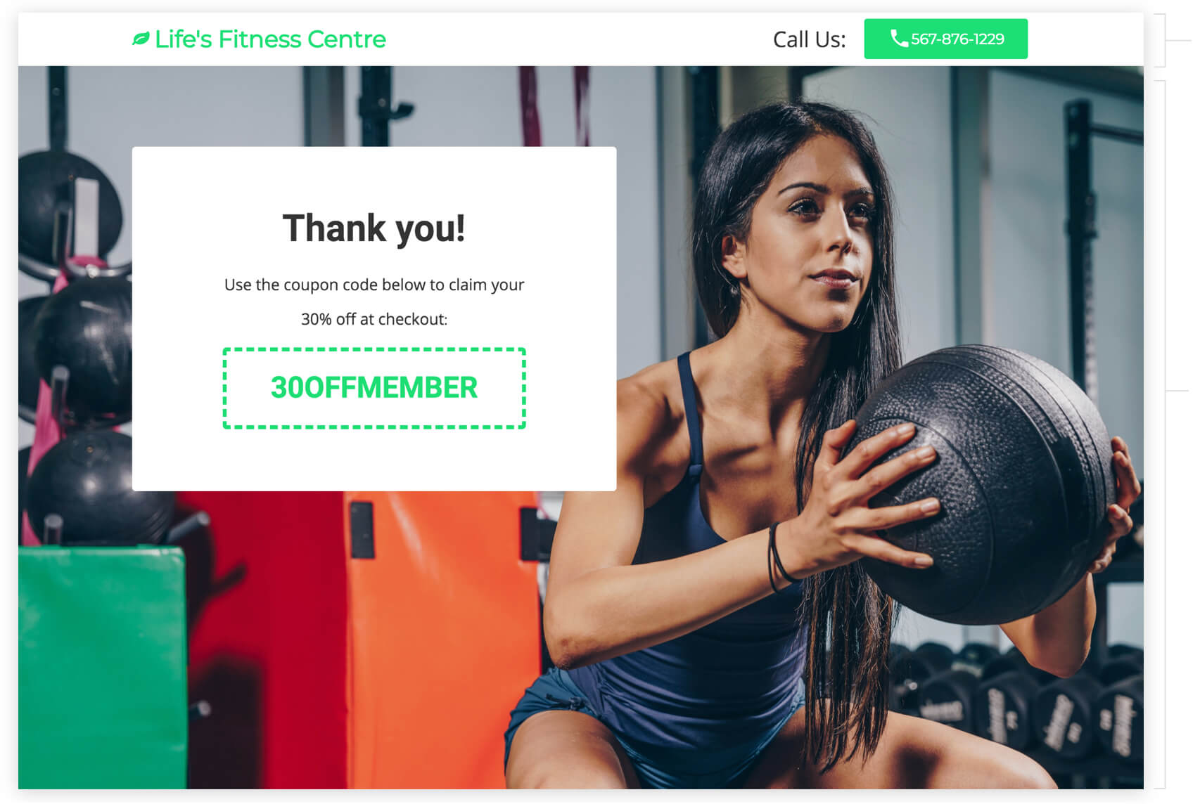 fitness membership thank you page
