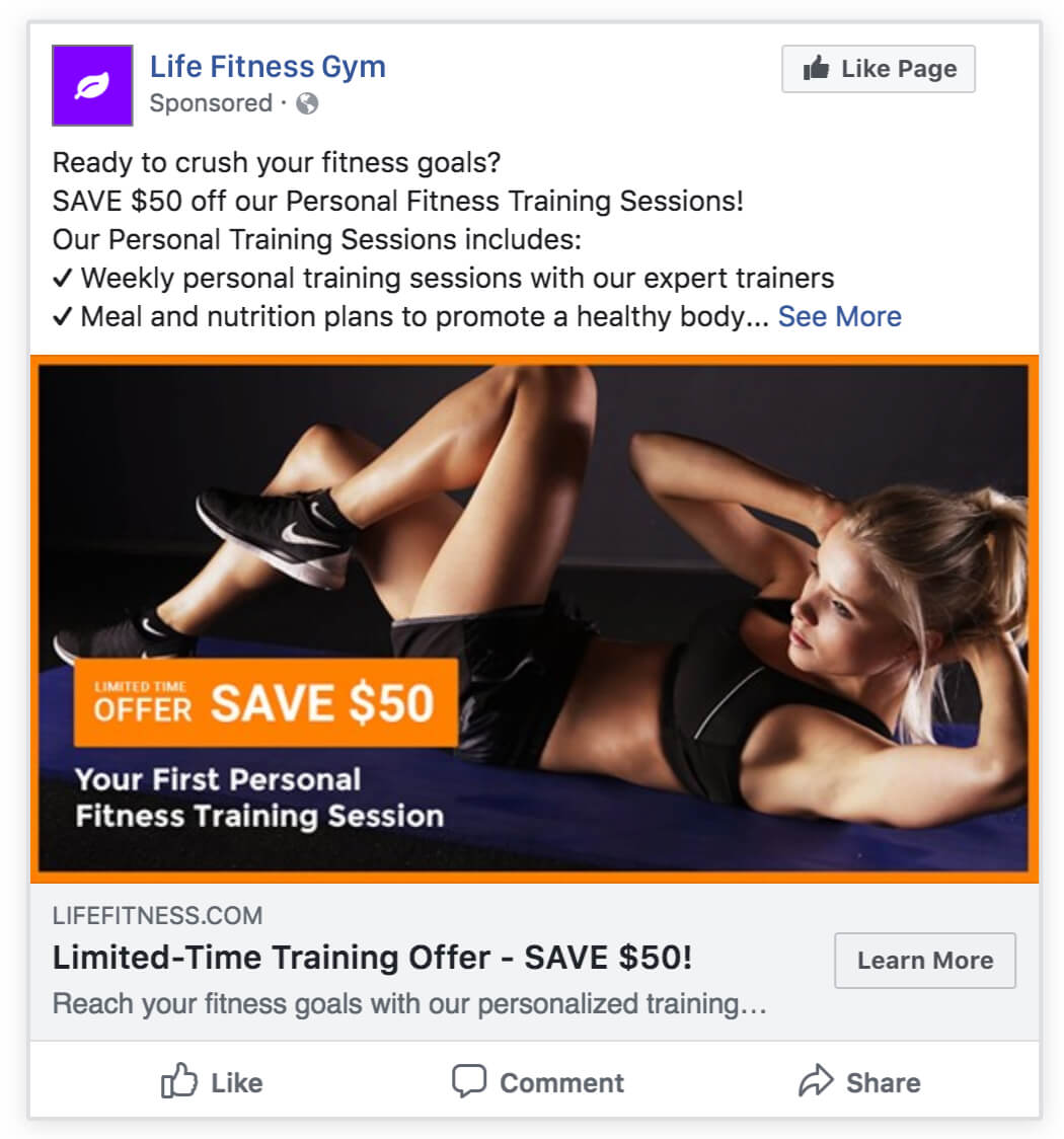 fitness personal training limited time offer facebook ad