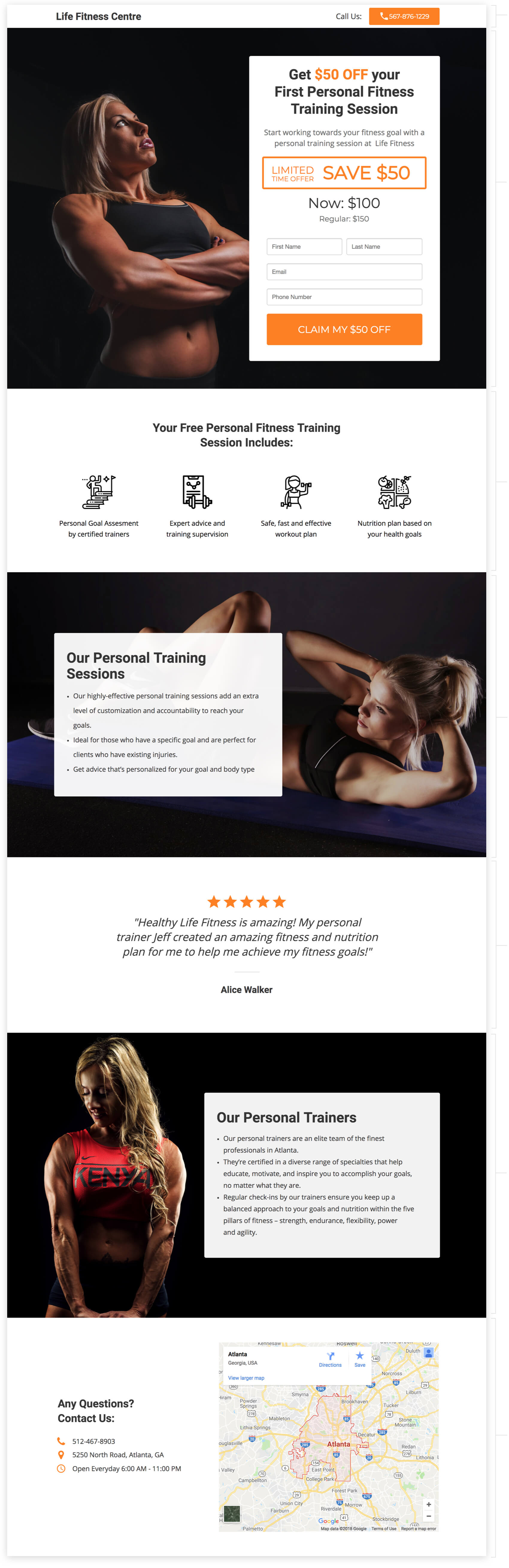 fitness personal training limited time offer landing page