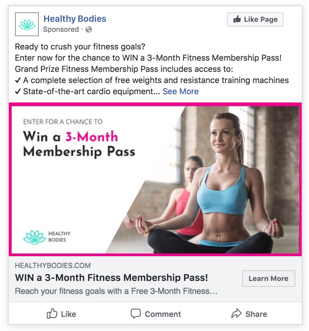 fitness centre membership giveaway facebook ad