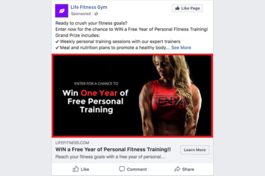 gym giveaway facebook ad