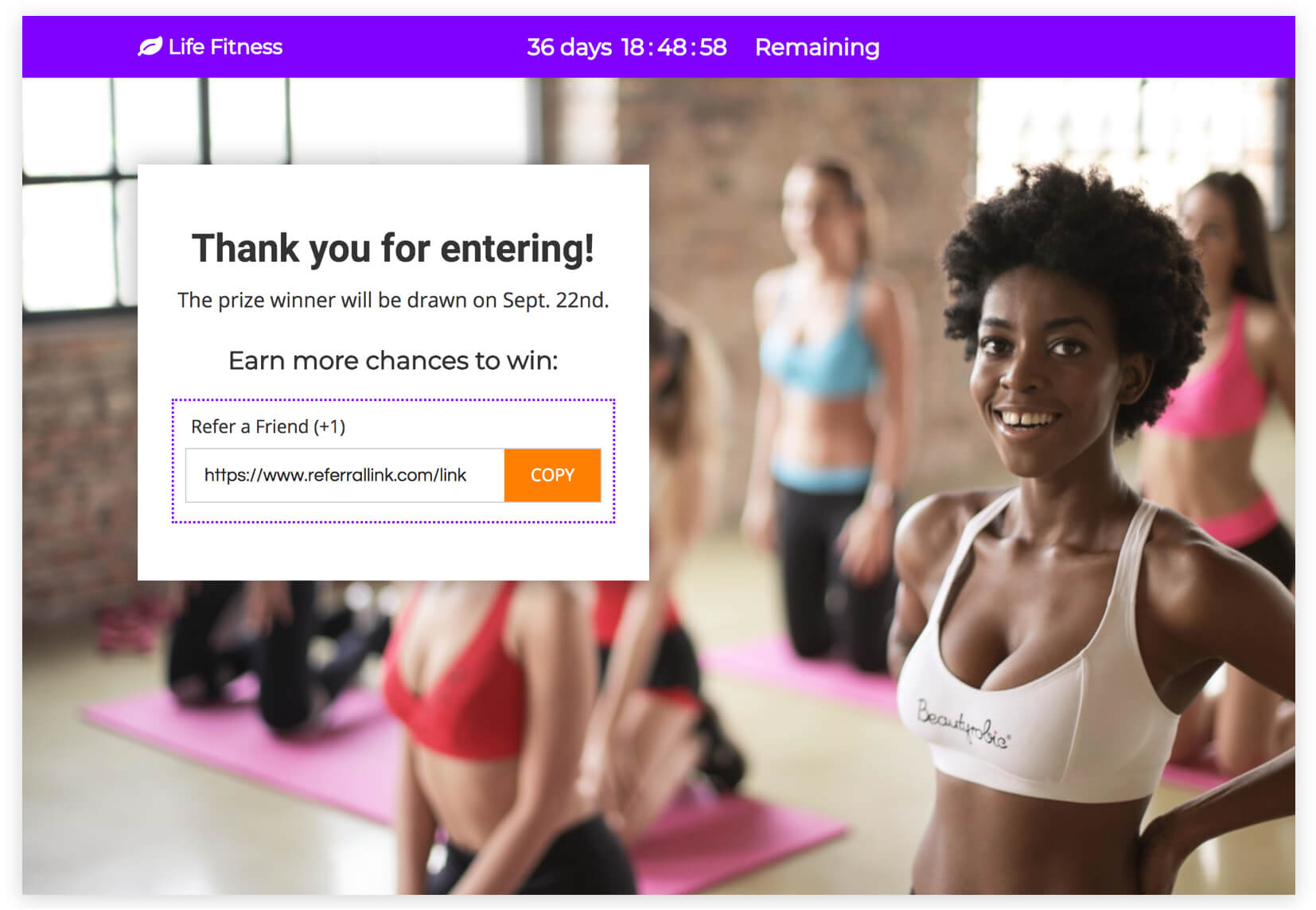 fitness referral contest thank you page