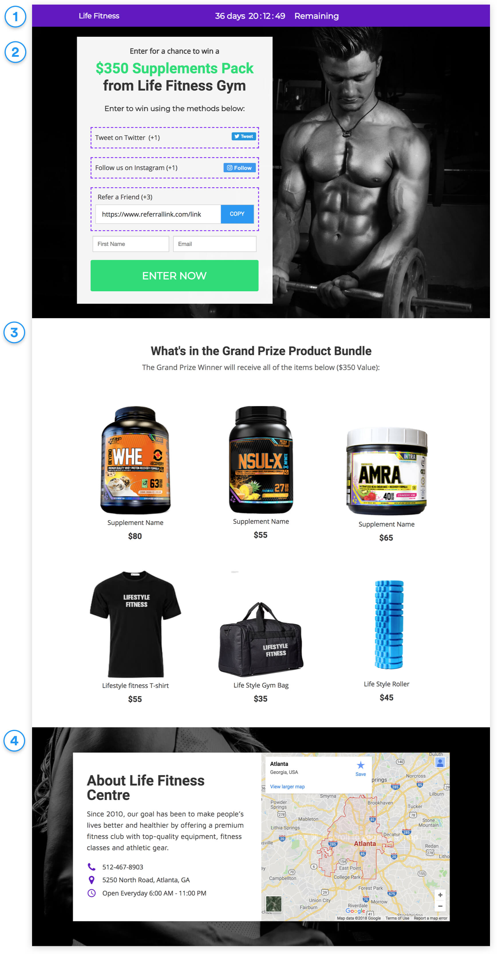 fitness supplement giveaway landing page