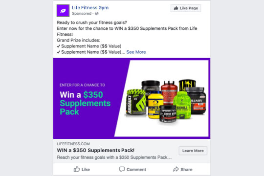 fitness supplement giveaway facebook ad