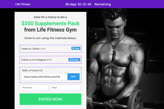 fitness supplement giveaway page