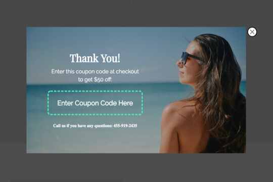 hotel resort discount coupon Popup