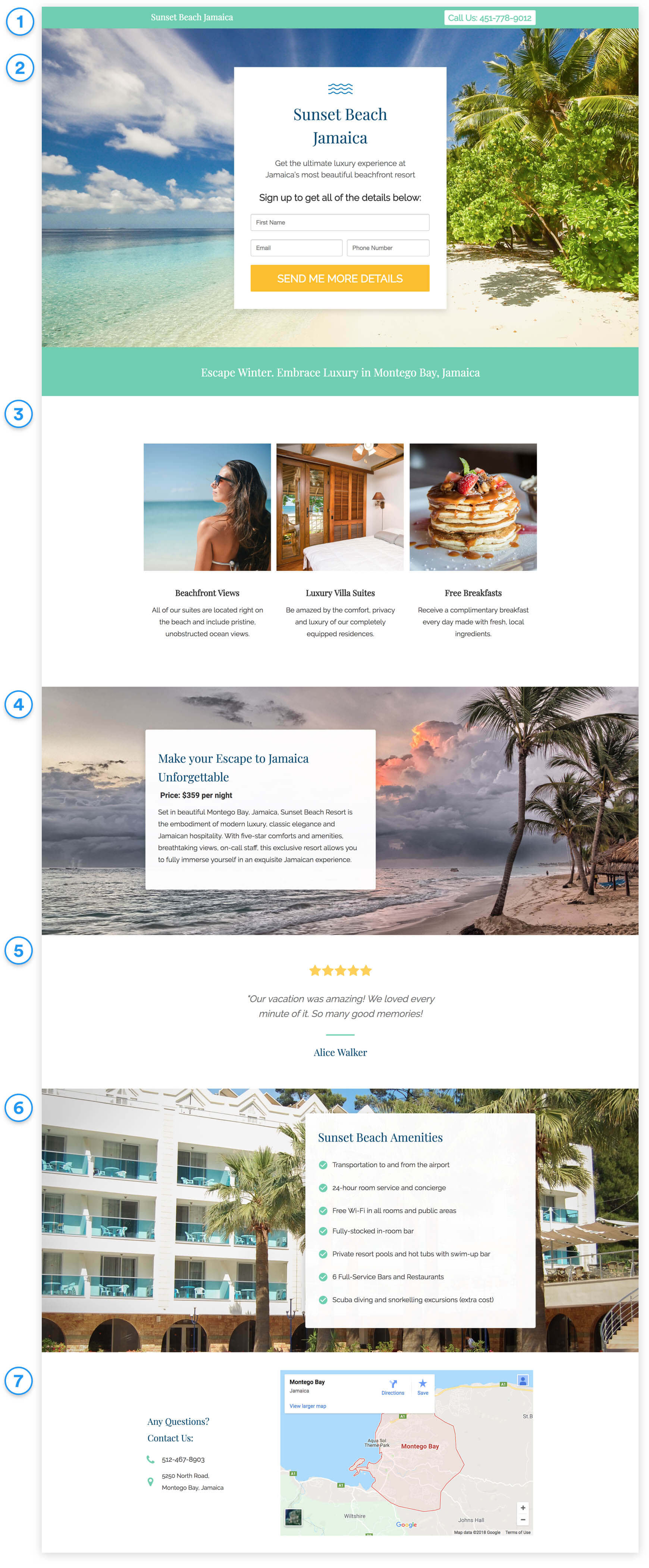 hotel resort get more info landing page template