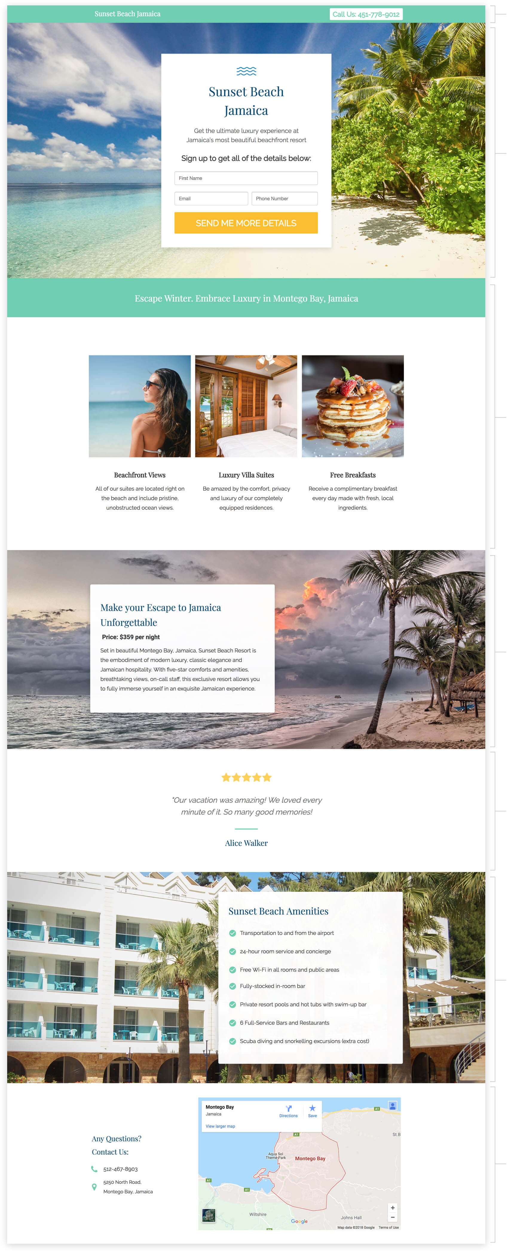 hotel resort get more info landing page template