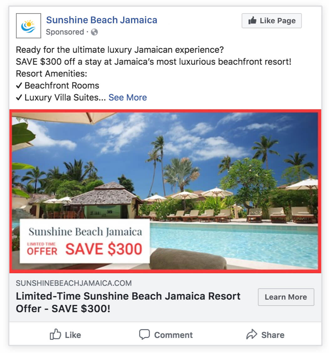 hotel resort limited time offer facebook ad
