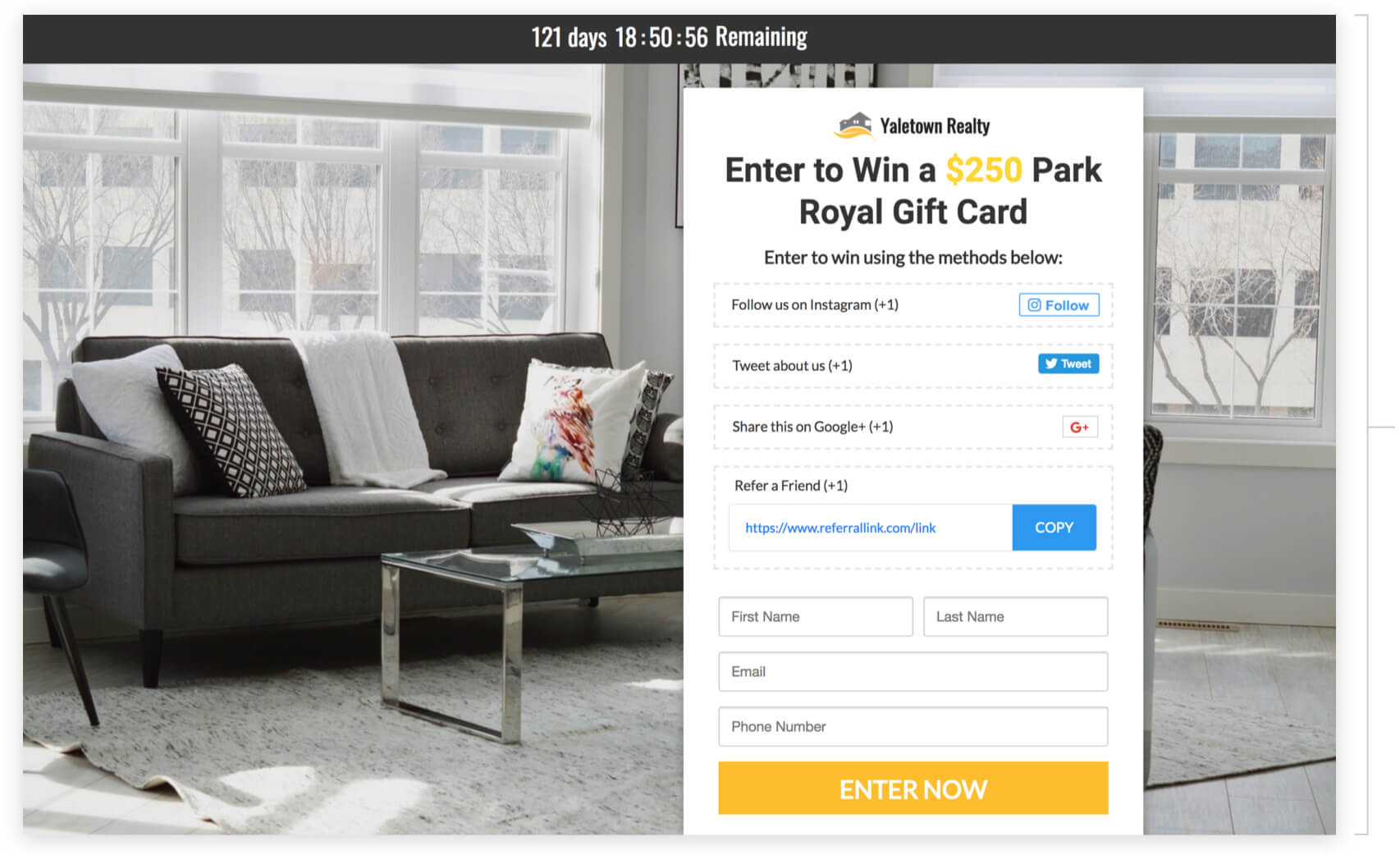 Real Estate Gift Card Giveaway landing page