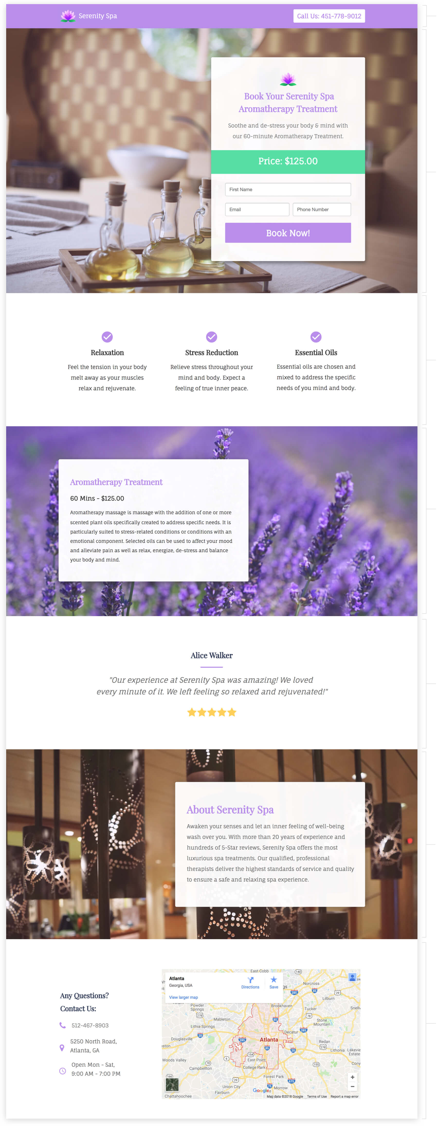 book aromatherapy treatment landing page template