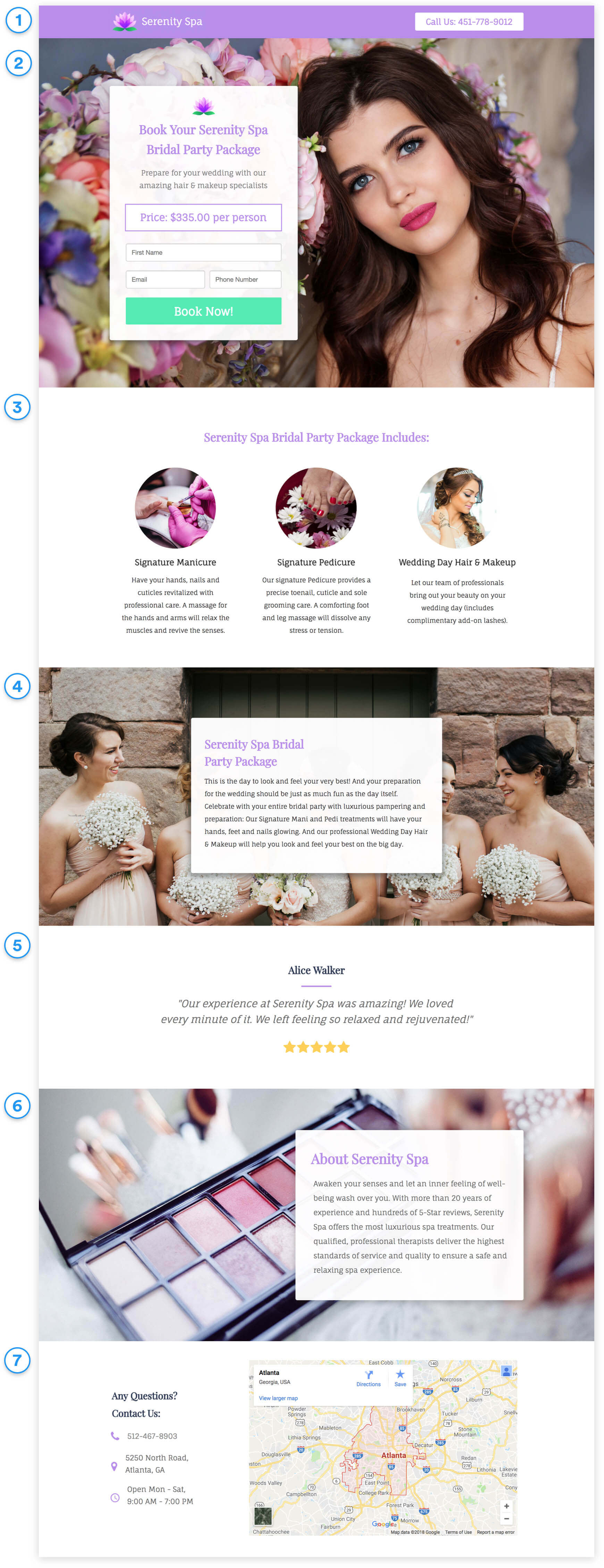 book bridal party spa package landing page template
