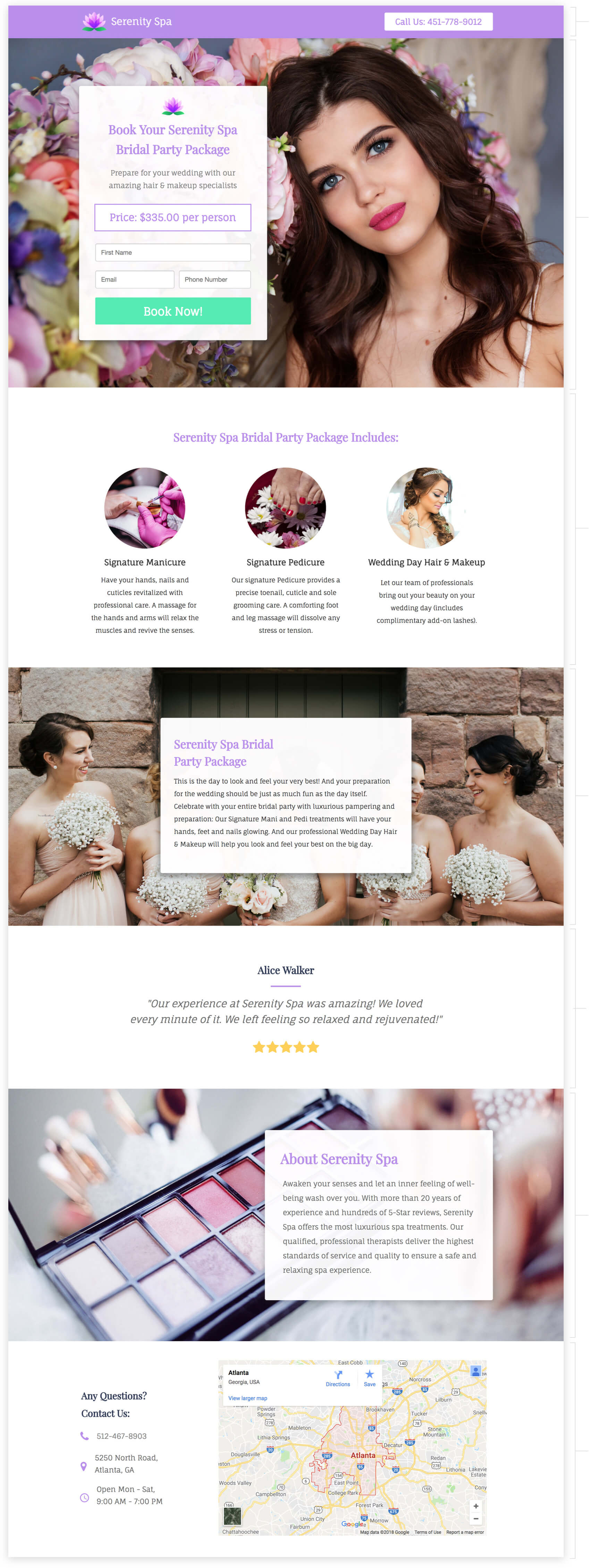 book bridal party spa package landing page template