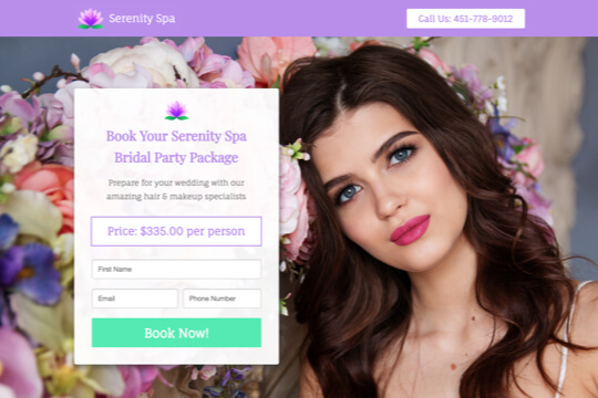 bridal party spa package booking page