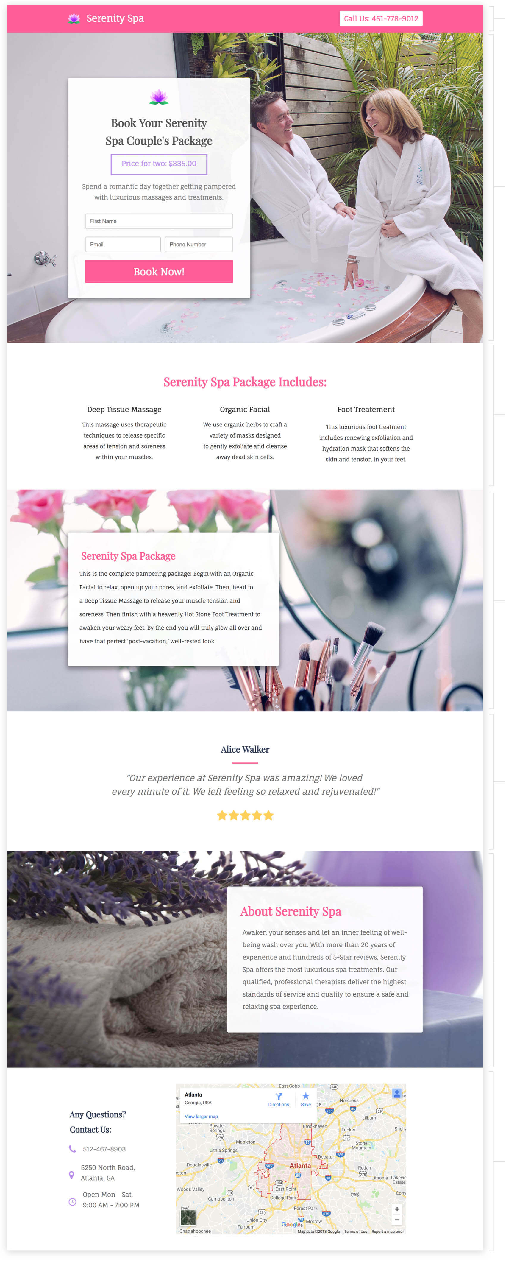 book couples spa package landing page template