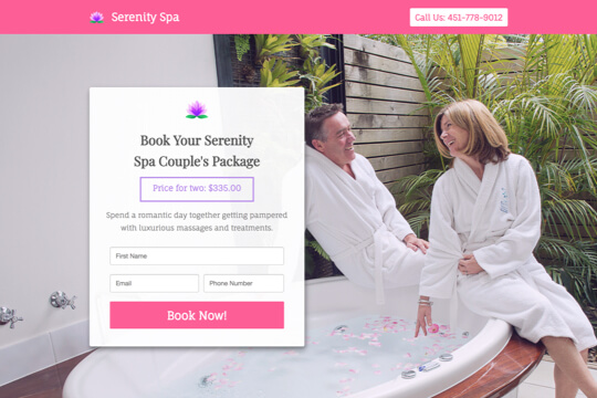 couples spa package booking page