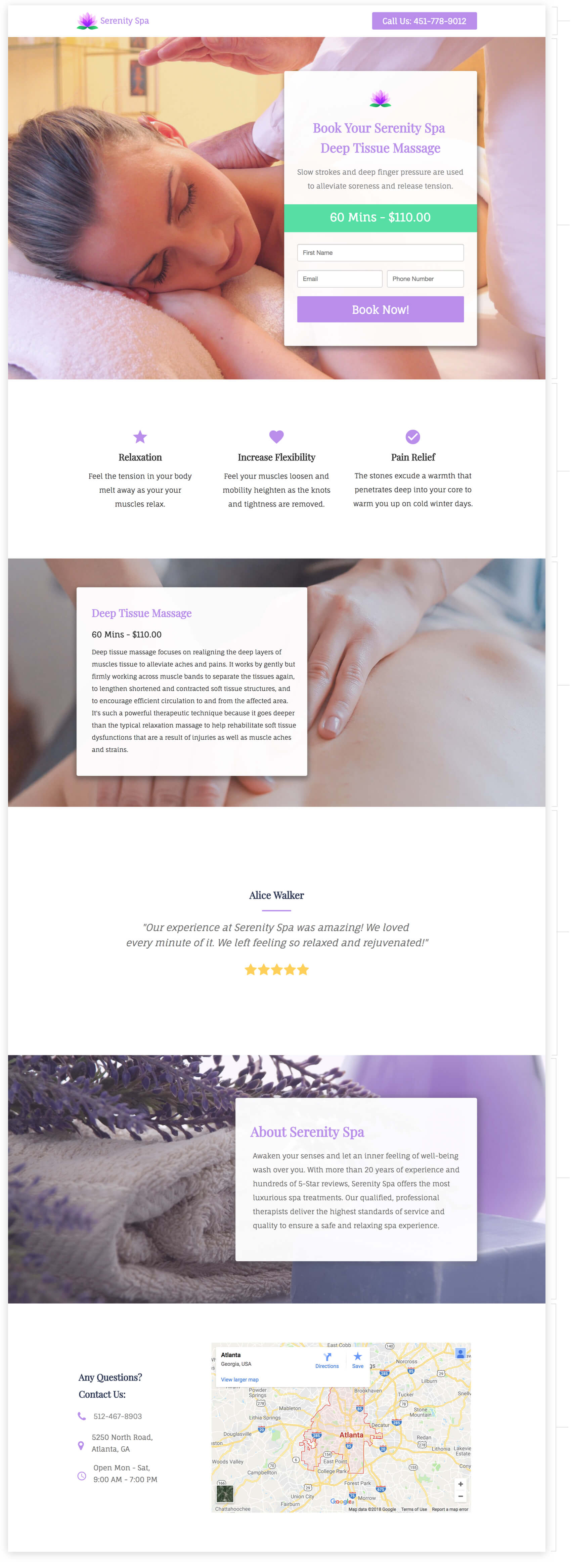 book deep tissue massage landing page template