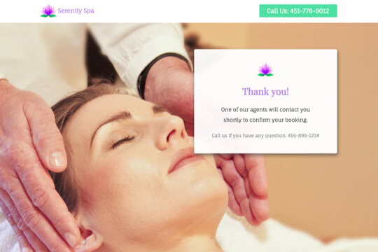book facial treatment thank you page