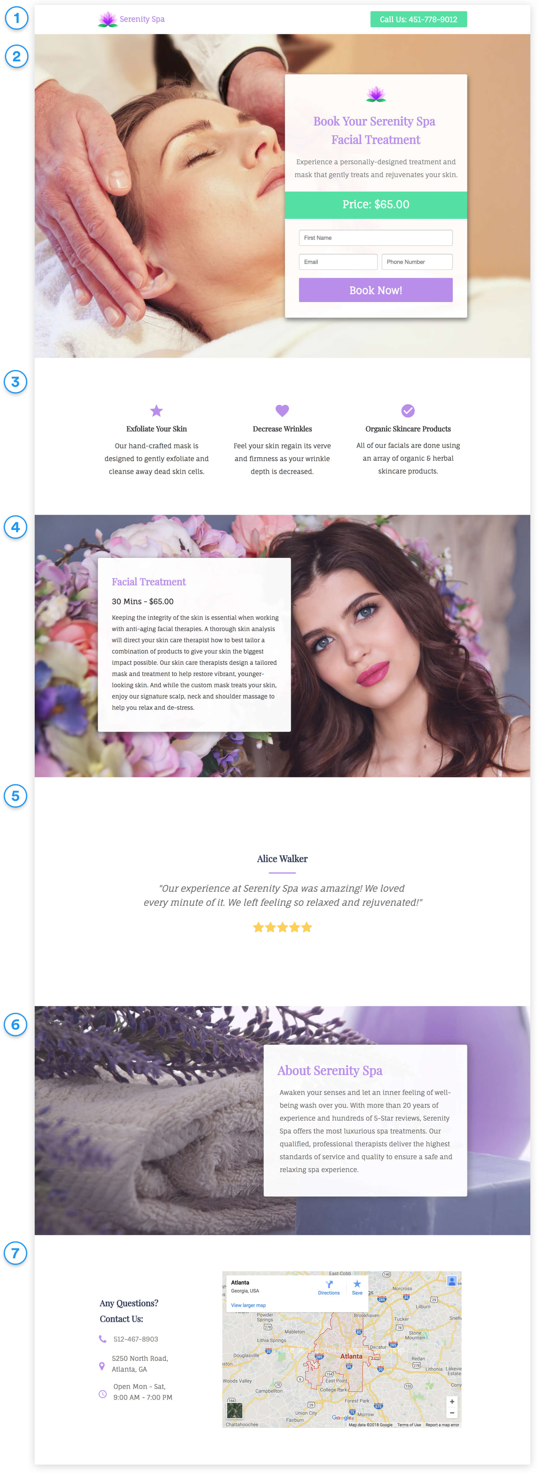 book facial treatment landing page template