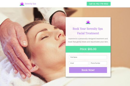 facial treatment booking page