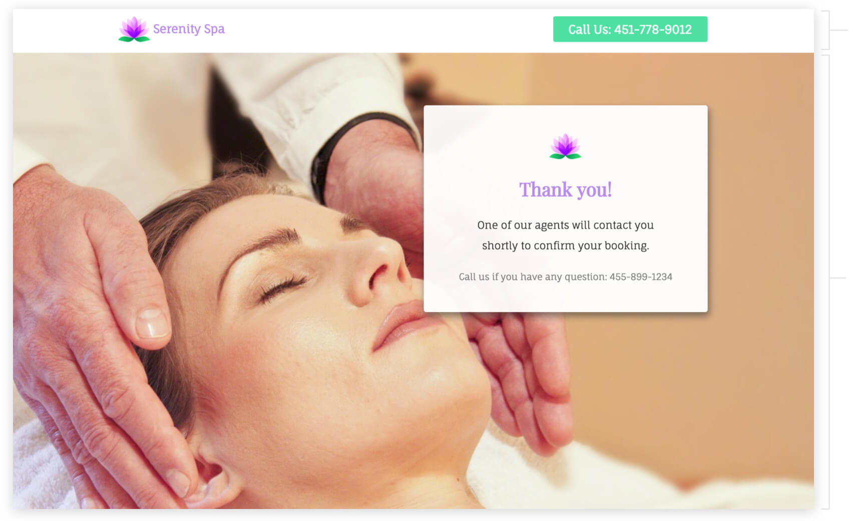 book facial treatment thank you page