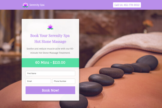 hot stone massage booking page