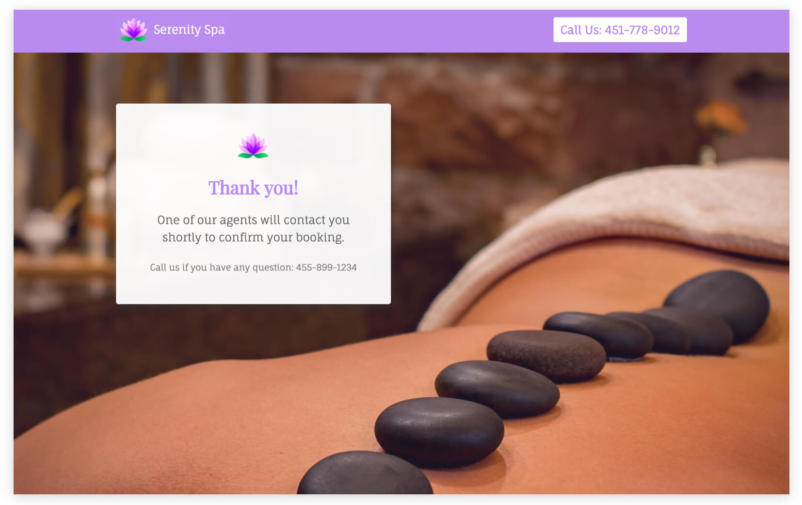 book hot stone massage thank you page