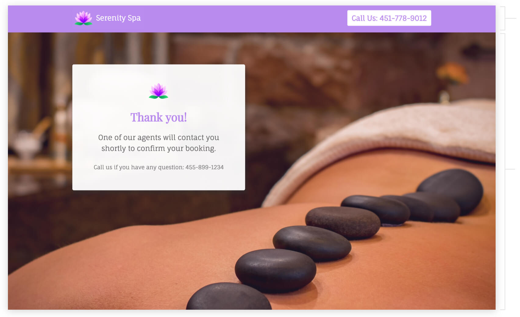 book hot stone massage thank you page