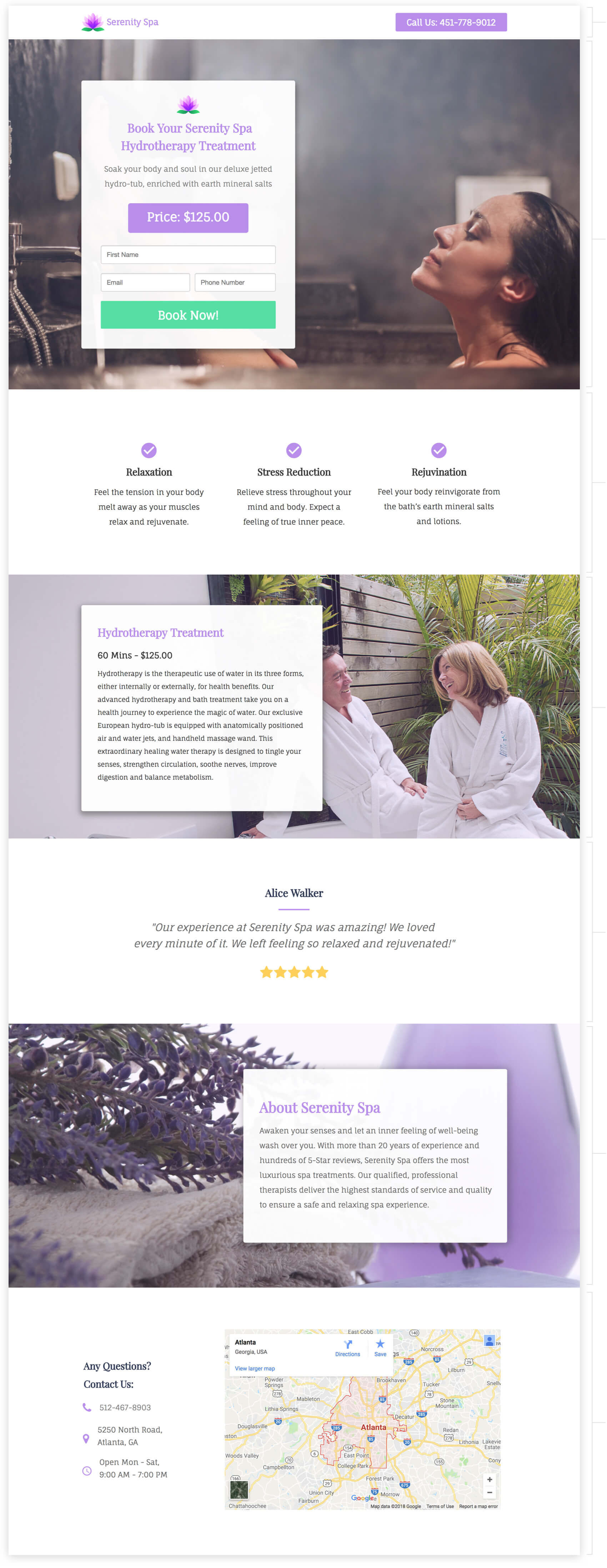 book hydrotherapy treatment landing page template