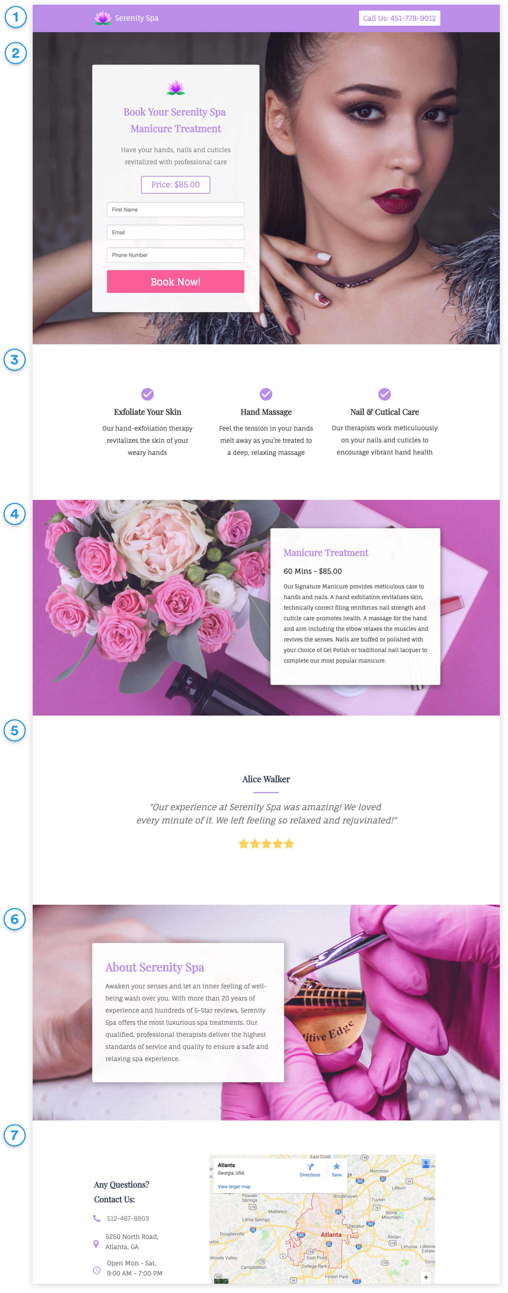 book manicure treatment landing page template