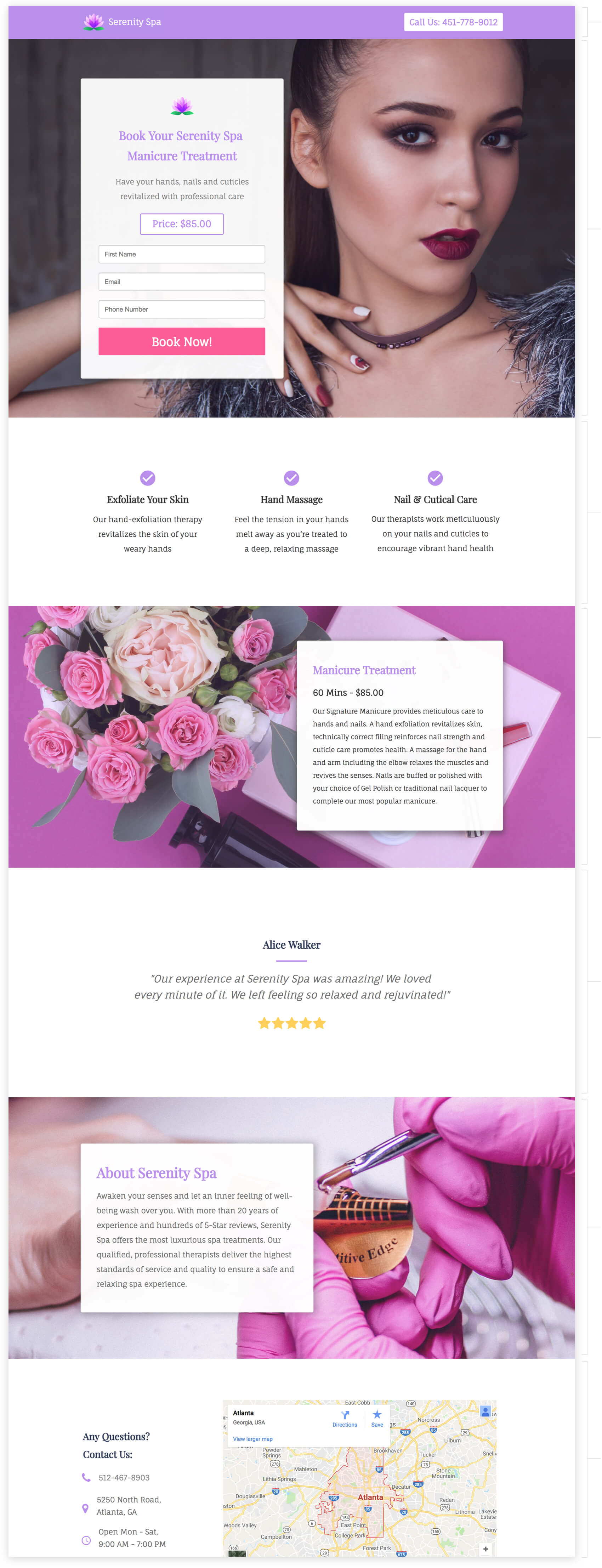 book manicure treatment landing page template