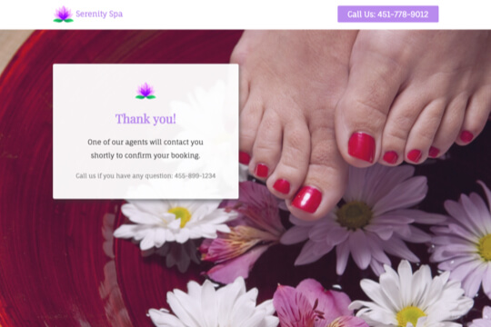 book pedicure treatment thank you page