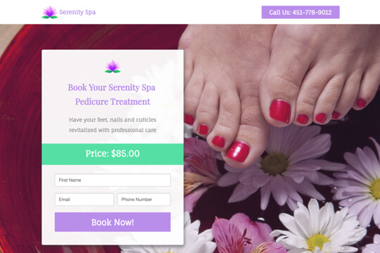 pedicure treatment booking page