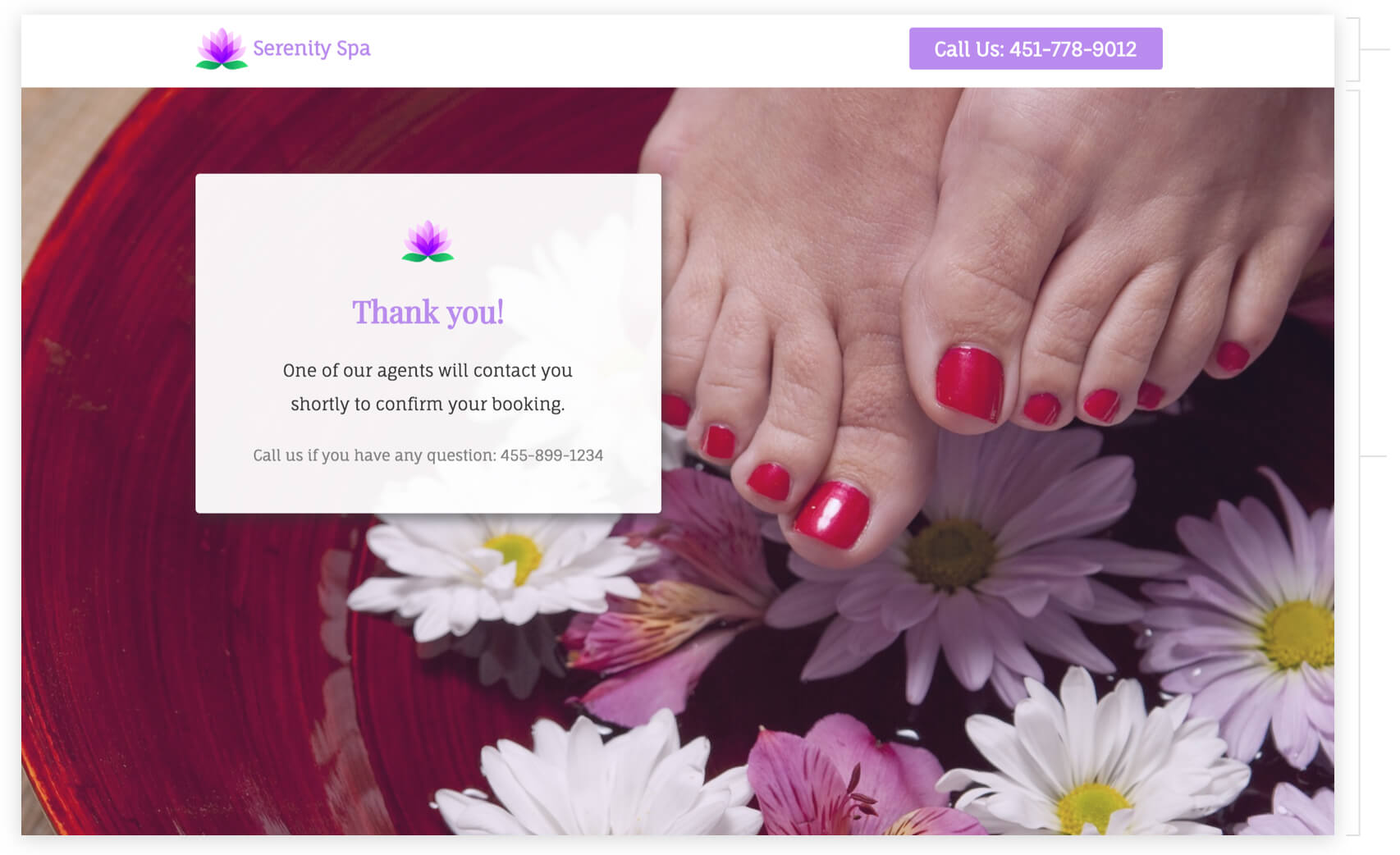 book pedicure thank you page
